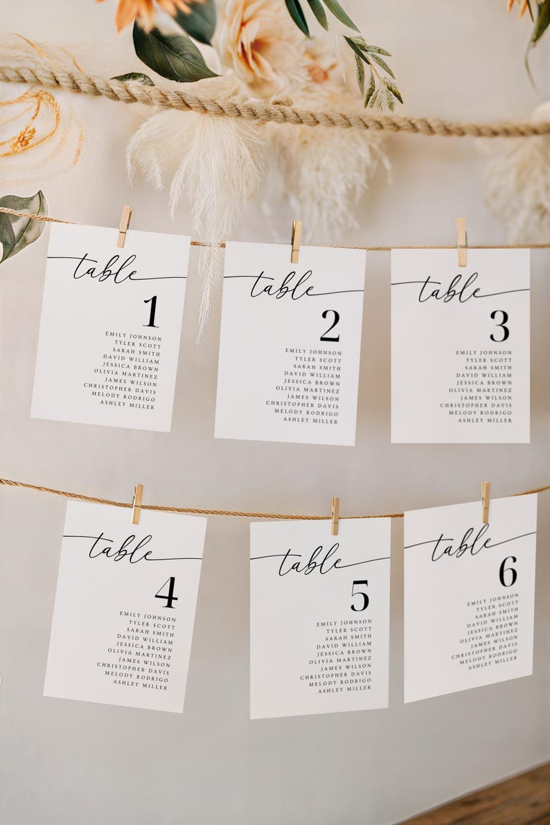 wedding seating chart
table number cards
wedding table number
seating chart cards
wedding reception
table assignment card
wedding seating chart
minimalist wedding
editable template
acrylic wedding sign
rehearsal dinner
table number signs
printable table numbers
wedding table decor
find your seat
Elegant Table Assignment Seating Chart 
Wedding Reception Card Template 
Rehearsal Dinner Table Number