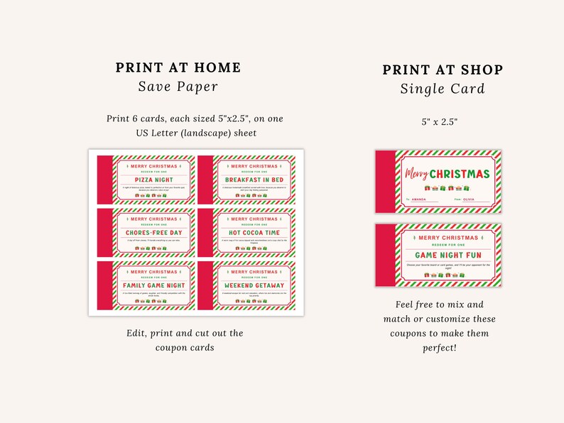 Printable Christmas Coupon Book, Stocking Stuffer for Kids &amp; Adults ...