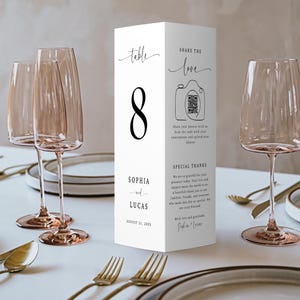 Wedding Trifold Table Number, Minimalist Wedding Trifold Menu, Wedding Table Numbers, Trifold Thank You Card, Triangle Table Stand, Canva