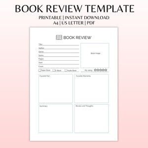 Printable Book Review | Book Journal | Reading Tracker | Instant Download PDF | A4 and US Letter Book Review