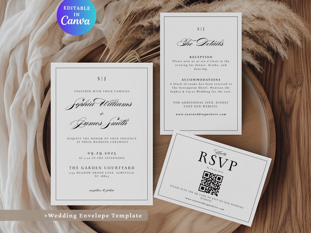 Monogram Wedding Invitation Suite, Elegant Minimalist Wedding ...