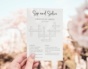 Custom Wedding Small Crossword Puzzle | Sip & Solve Puzzle | Wedding Games | Personalized Sip and Solve Crossword | Wedding Guest Games