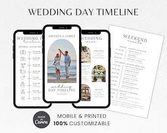 Mobile Wedding Day Timeline Template | Printable  Wedding Day Timeline | Reception Timeline | Wedding Weekend Timeline | Wedding Day Details
