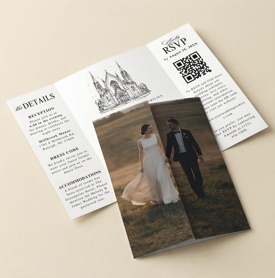 Wedding Gatefold Invitation Template, Photo Wedding Invitation, Elegant ...