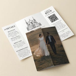 Wedding Gatefold Invitation Template, Photo Wedding Invitation, Elegant Modern Wedding Invite, A7 Wedding Envelope, Canva Invite Template
