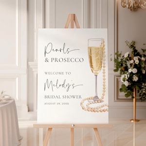 Pearls and Prosecco Bridal Shower Welcome Sign Template, Bridal Shower Welcome Sign, Minimalist Pearl Champagne Bridal Shower Welcome Poster