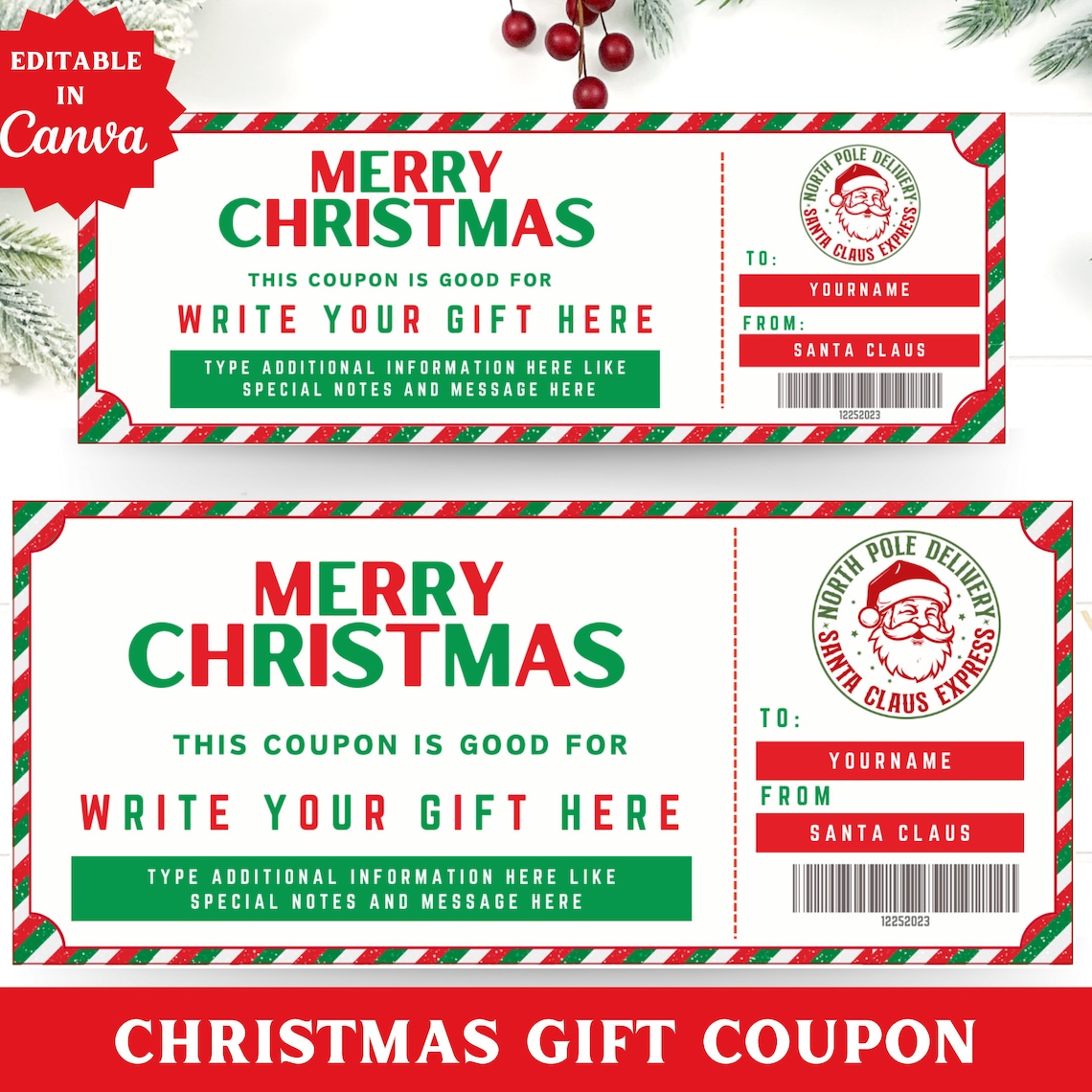 Christmas Gift Coupon Template Printable Christmas Gift Card Christmas Christmas Gift Coupon Template Printable Christmas Gift Card Christmas