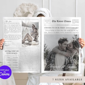 Plantilla de periódico para aniversario de pareja, regalo de aniversario de bodas de un año para novios, plantilla de periódico Canva