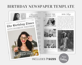 Birthday Newspaper Template | Editable Birthday Newspaper | Birthday Program | Large Birthday Newspaper Canva | Editable Newspaper Itinerary