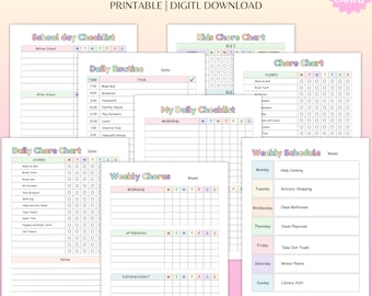 Editable Kids Chore Charts | Chore Chart | Kids Routine Chart | Kid's Chore Chart Canva Template | Printable Chore Chart | House Chores List