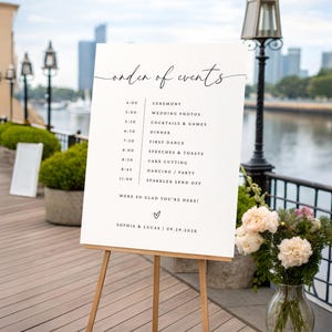wedding order of events sign
modern wedding day timeline
minimalist wedding timeline
wedding itinerary sign
order of the day sign
wedding reception timeline
editable wedding timeline	
custom wedding timeline sign	
printable wedding sign
wedding day schedule
modern wedding sign	
large wedding sign
bohemian wedding timeline
wedding program sign
ceremony timeline poster
wedding timeline sign
wedding reception