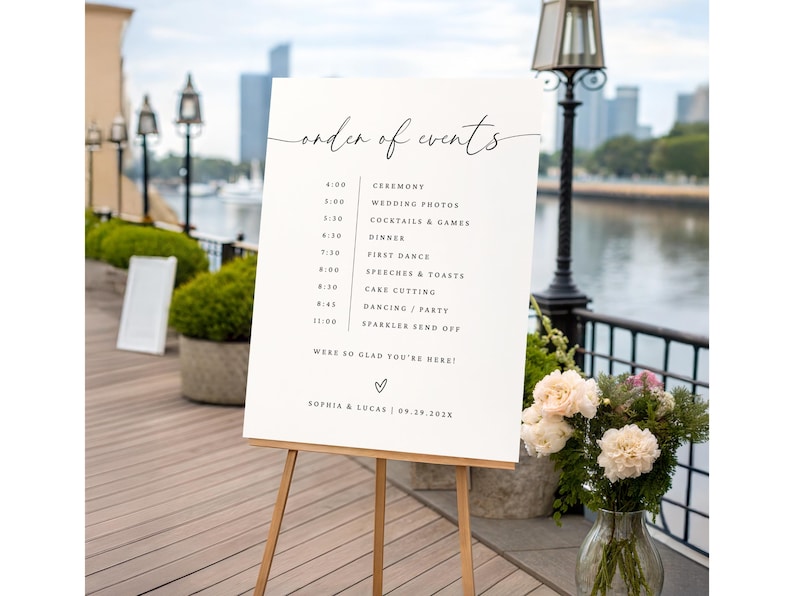 wedding order of events sign
modern wedding day timeline
minimalist wedding timeline
wedding itinerary sign
order of the day sign
wedding reception timeline
editable wedding timeline	
custom wedding timeline sign	
printable wedding sign
wedding day schedule
modern wedding sign	
large wedding sign
bohemian wedding timeline
wedding program sign
ceremony timeline poster
wedding timeline sign
wedding reception