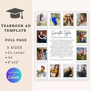 Editable Yearbook Ad Template, High School Senior Yearbook Ad, Full Page Yearbook Ad, Graduation Tribute, Polaroid Photo Collage School Ad
