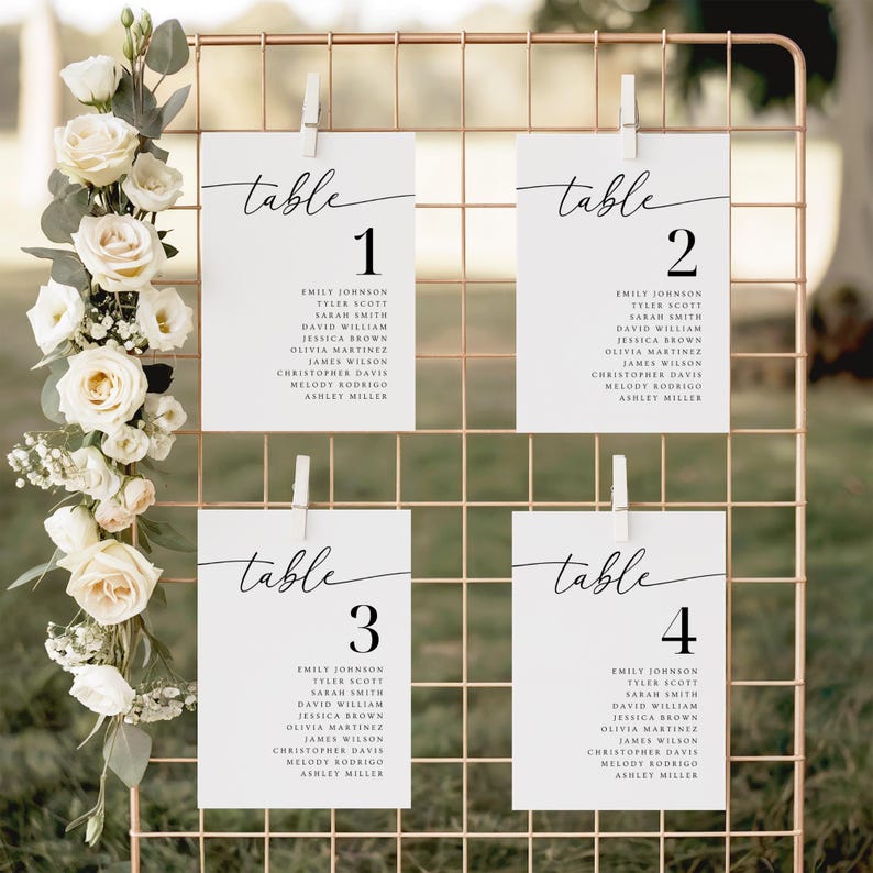 wedding seating chart
table number cards
wedding table number
seating chart cards
wedding reception
table assignment card
wedding seating chart
minimalist wedding
editable template
acrylic wedding sign
rehearsal dinner
table number signs
printable table numbers
wedding table decor
find your seat
Elegant Table Assignment Seating Chart 
Wedding Reception Card Template 
Rehearsal Dinner Table Number