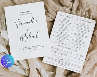 Modern Wedding Program Fan Template, Minimalist Wedding Program, Infographic Wedding Program Fan, Wedding Program Timeline, Wedding Ceremony