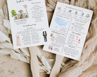 Infographic Wedding Program Fan Template, Printable Wedding Day Program, Church Wedding Ceremony Program , Modern Infographic Program Fan