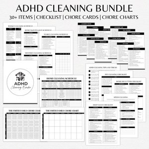 ADHD 掃除チェックリスト バンドル | 印刷可能な ADHD 掃除プランナー | 掃除チェックリスト | ADHD 雑用表 | 掃除スケジュール | 徹底掃除