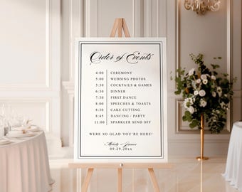 Order of Events Wedding Sign, Modern Minimalist Wedding Schedule Printable, Elegant Wedding Day Timeline, Ceremony Schedule, Editable Canva