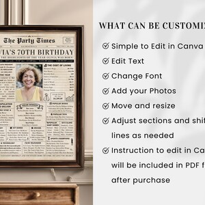 70th Birthday Newspaper Poster Personalized 70th Birthday Newspaper ...