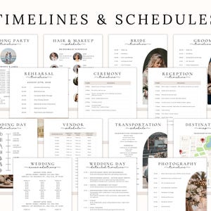 A wedding day binder with a checklist of items to plan for a wedding. The checklist includes items such as wedding mood board, wedding weekend, events overview, who to call, vendor contact, accommodations, wedding party, task list, ceremony venue, reception venue, ceremony entrance, recessional, wedding music, order of speeches, emergency planner, social media planner, rehearsal menu, reception menu, and destination map. The binder also includes images of the wedding venue, the wedding couple.