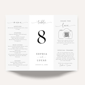Wedding Trifold Table Number, Minimalist Wedding Trifold Menu, Wedding ...