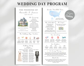 Modèle de programme de mariage infographique | Programme imprimable du jour du mariage | Programme de la cérémonie de mariage à l'église | Programme d'infographie moderne