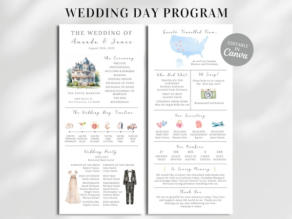 Infographic Wedding Program Template | Printable Wedding Day Program |  Church Wedding Ceremony Program |  Modern Infographic Program