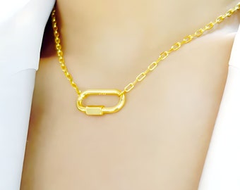 Carabiner Necklace Paper Clip Chain Carabiner Gold Carabiner Necklace Carabiner Charm Necklace, Paper Clip Necklace Carabiner Charm Choker