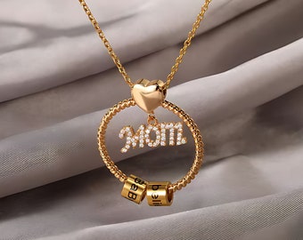 Mothers Day Gift Necklace With Name Beads, Personalized Mom Necklace With Family Birthstones and Names , Mom, Mum or Mama
