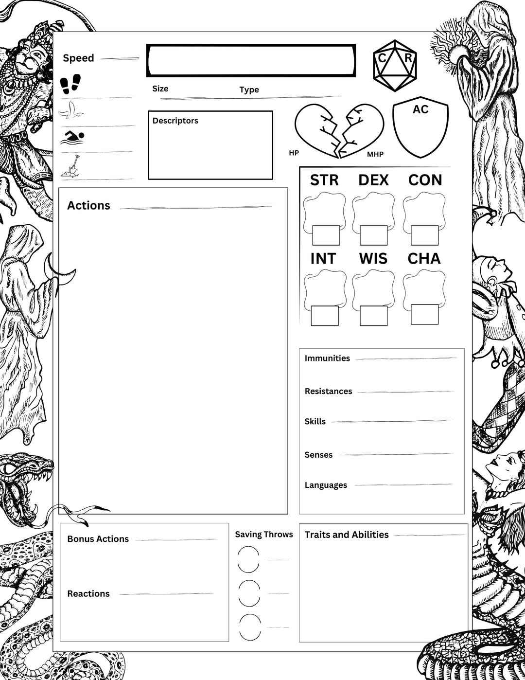 Generic stat block template dungeons and dragons 5e npc monster d d