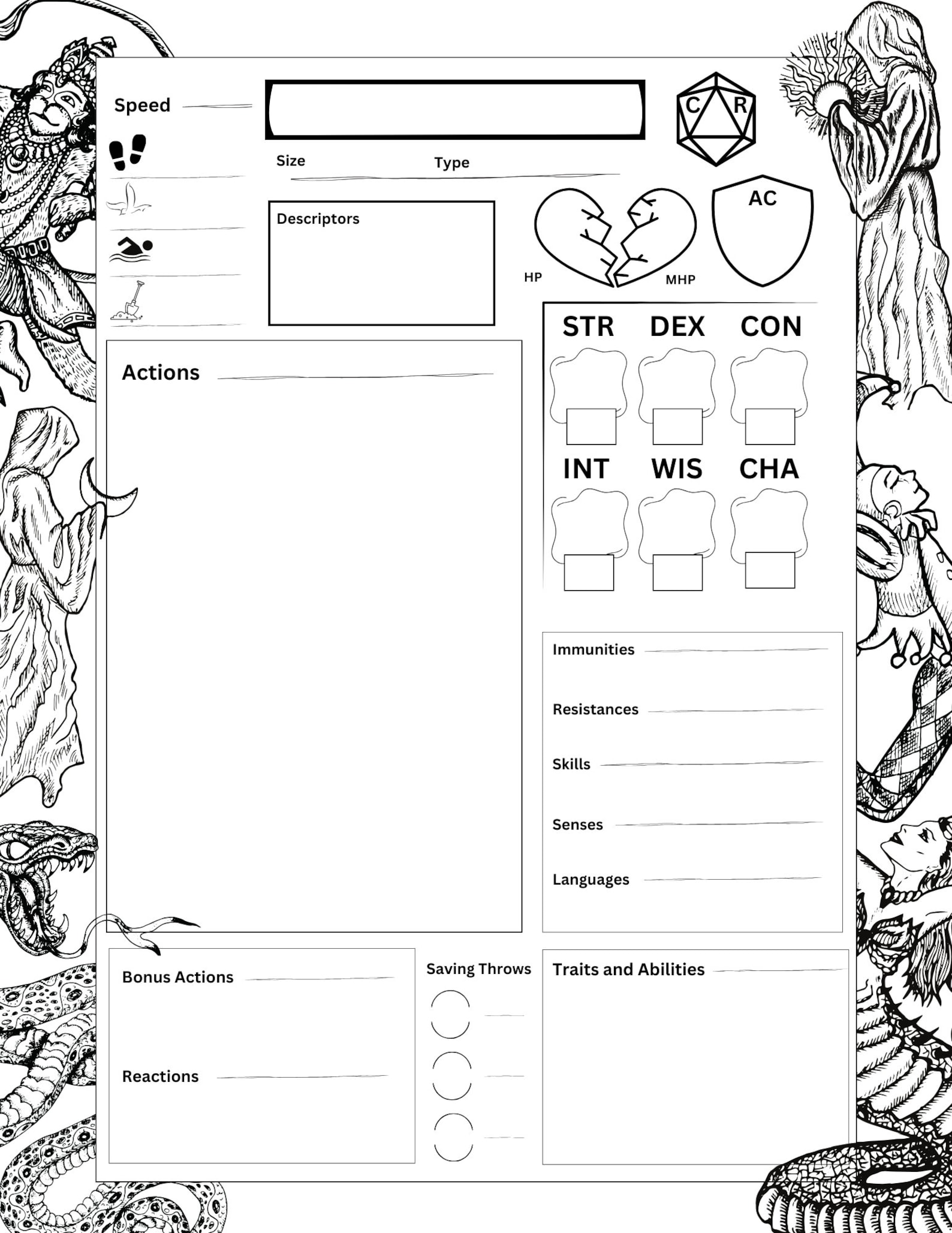 Generic stat block template dungeons and dragons 5e npc monster d d