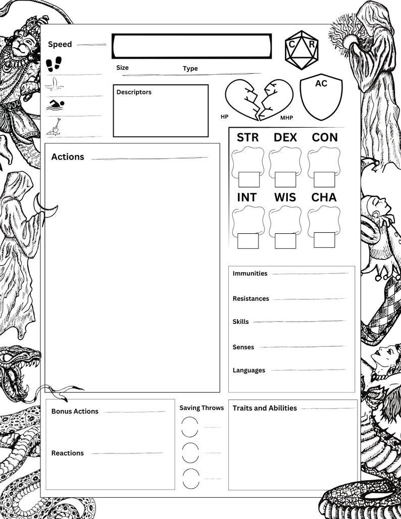 Generic Stat Block Template Dungeons and Dragons 5e npc/monster, D&D Generic Stat Block Template Dungeons and Dragons 5e npc/monster, D&D