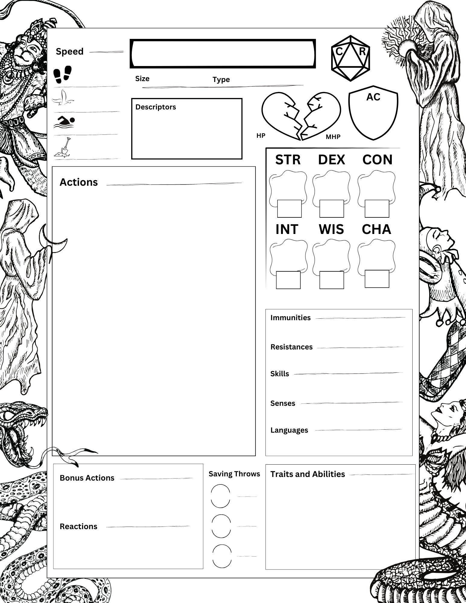 Generic Stat Block Template Dungeons and Dragons 5e npc/monster, D&D Generic Stat Block Template Dungeons and Dragons 5e npc/monster, D&D