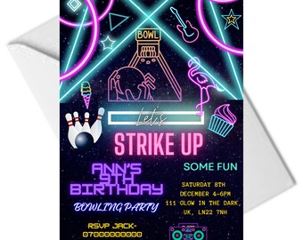 Editable- Bowling Party Invitation Template, gift, invite, play, join, party, celebrate, fun!