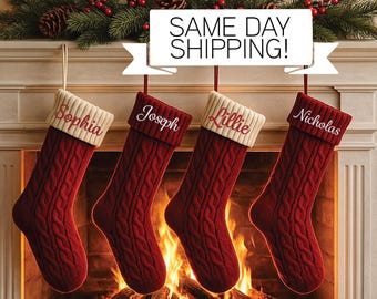 2026 Personalized Christmas Xmas Embroidered Family Name Stockings, Knit Family Christmas Stockings, Holiday Stockings Gifts