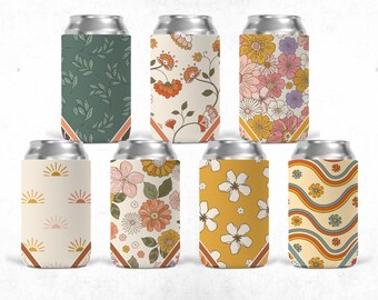 Boho Vintage Floral Can Coolers 12oz.