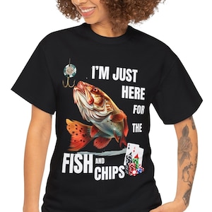 Funny Poker Fish T-shirt for Texas Hold&#39;em Night Poker T-shirt Casino Poker Fish Shirt Novelty Gift Fish and Chips T-shirt