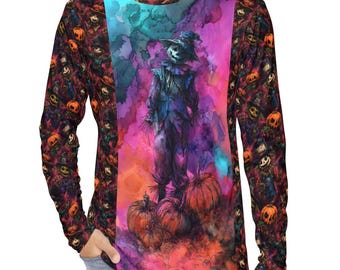 Halloween-shirt voor mannen vogelverschrikker, shirt griezelige vogelverschrikker voor herfst, cadeau voor Halloween-liefhebbers, shirt vogelverschrikker en pompoenen voor Halloween