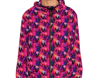 Colorful Alien Print Full-Zip Hoodie Perfect for Casual Wear, Alien Gifts, Festivals, Unisex, Street Style Alien Hoodie for Alien Lovers