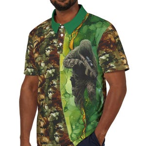 Marine Scout Sniper Polo Shirt - Sniper rifles patterned, Sniper in Ghillie Suit, Sniper Lover, Sniper Dad, Sniper Mom, Sniper Gamer Shirt