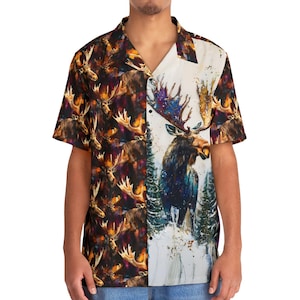 Men&#39;s Hawaiian Shirt - Moose Hunters Shirt, Hunter Shirt, Nature Lover Gift, Big Game Hunter Shirt, Moose Lover Gift