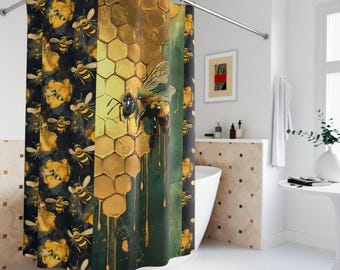 Honeybee Honeycomb Homestead Home Decor Beehive Themed Farm Art Shower Curtain for Bee Lovers