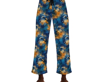 Men's Blue and Gold Deutsch Drahthaar Pajama Pants, German Wirehaired Pointer Hunting Dog Pajama Pants for Men