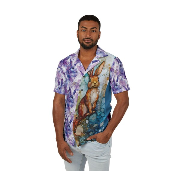 rabbit dress shirt Premium Hawaiian Shirt, Rabbit Lover Men's Camp Shirt, Bunny Life Tee, Animal Print Shirt, Rabbit Life Shirt, Bunny Lover Shirt