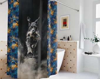 Deutsch Drahthaar Hunting Dog Shower Curtain Blue and Orange German Wirehaired Pointer Dog Pattern Home Decor Vorstehhund Bath Curtain