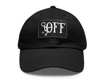 Stick Figure 'OFF' Design Dad Hat | Leather Patch Rectangle