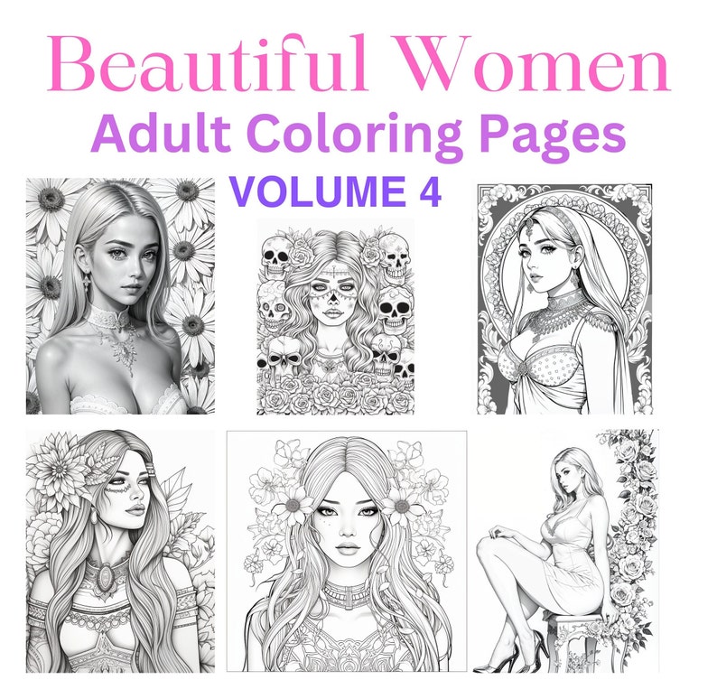 Beautiful Women Adult Coloring Pages Volume 4 Downloadable Printable ...