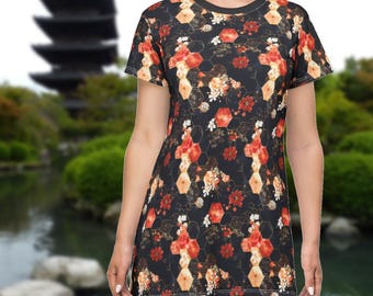 Kirschblüte T-Shirt mit Blumenmuster Kleid Japanisches Blumenkleid Asiatischer Stil Blumendruck T-Shirt Japanische Kirschblüte T-Shirt Kleid Blumenhemd