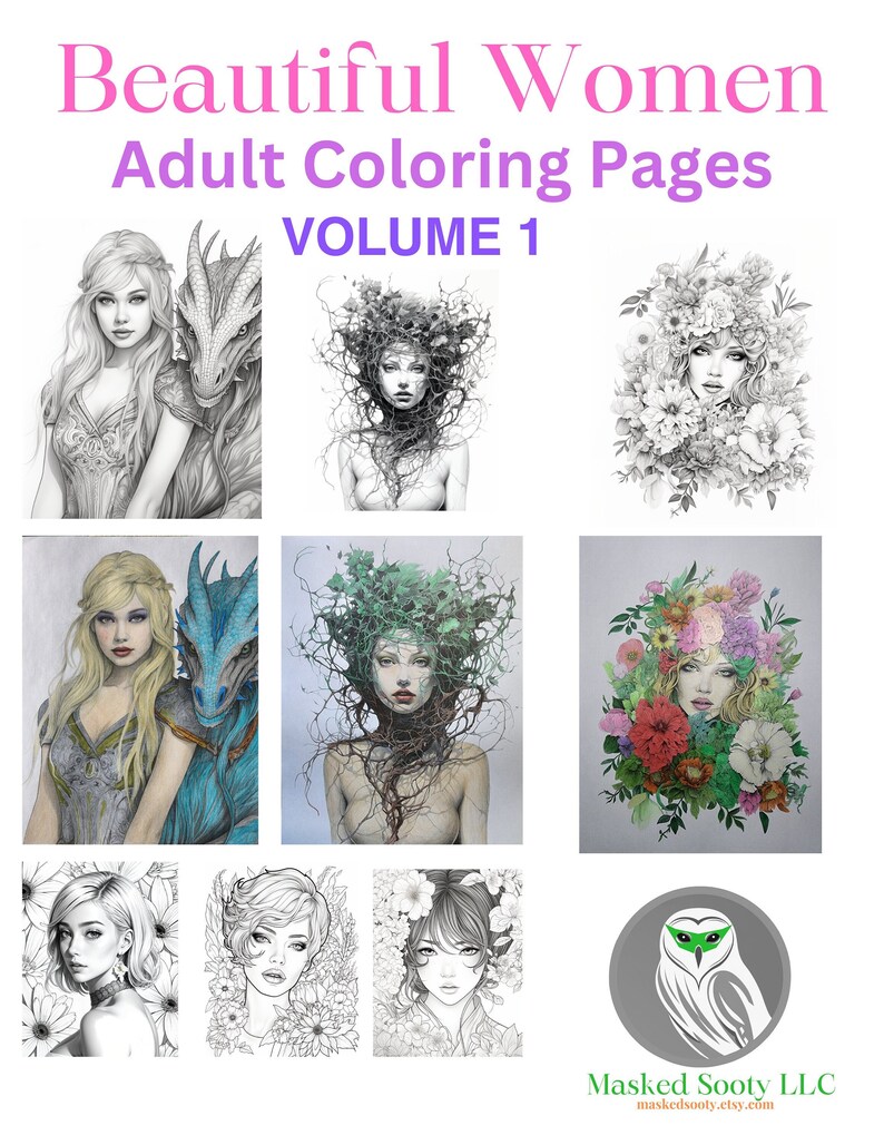 Beautiful Women Adult Coloring Pages Volume 1 Downloadable Printable ...