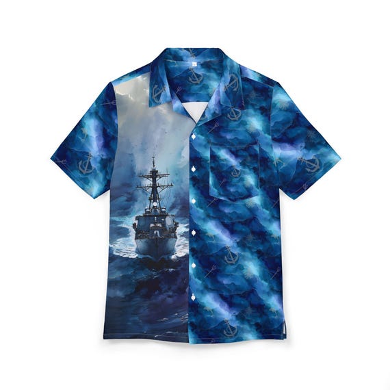 Navy Hawaiian Shirt Navy Ship Button-down Shirt Military Veteran